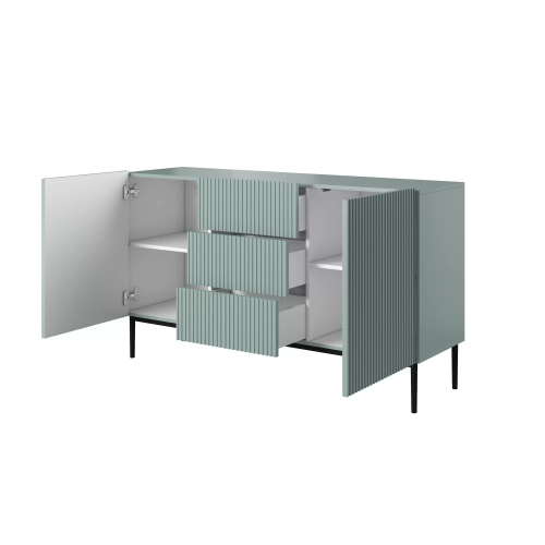 Komoda Nicole 150 cm z szufladami i półkami - szałwia / czarne nóżki - Limitowana oferta